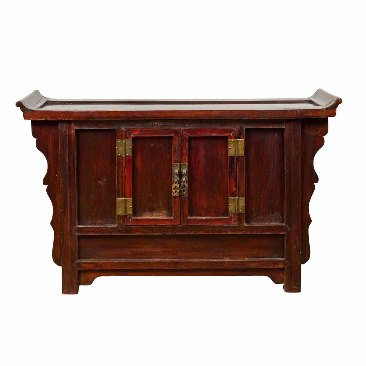 Chinese Antique Ming Dynasty Style Red Rose Console Cabinet with Everted Flanged-1. Asian & Chinese Furniture, Art, Antiques, Vintage Home Décor for sale at FEA Home