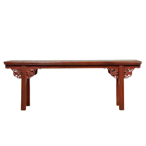 Ming Dynasty Style Chinese Elm Sang de Bœuf Console Table with Carved Apron-YN6658-1. Asian & Chinese Furniture, Art, Antiques, Vintage Home Décor for sale at FEA Home