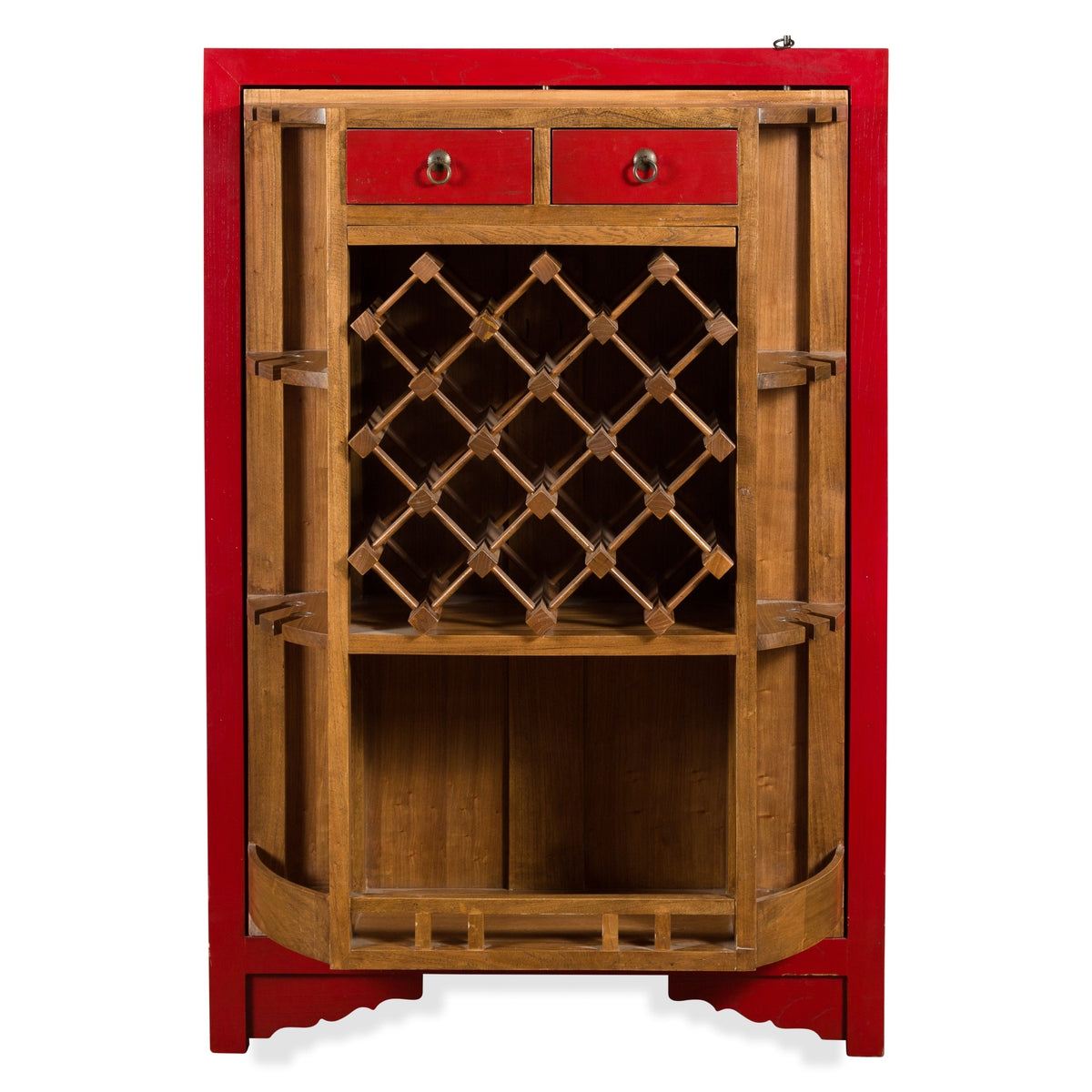 Chinese Antique Style Red Lacquered Liquor Cabinet with Revolving Hidden Panel-1. Asian & Chinese Furniture, Art, Antiques, Vintage Home Décor for sale at FEA Home