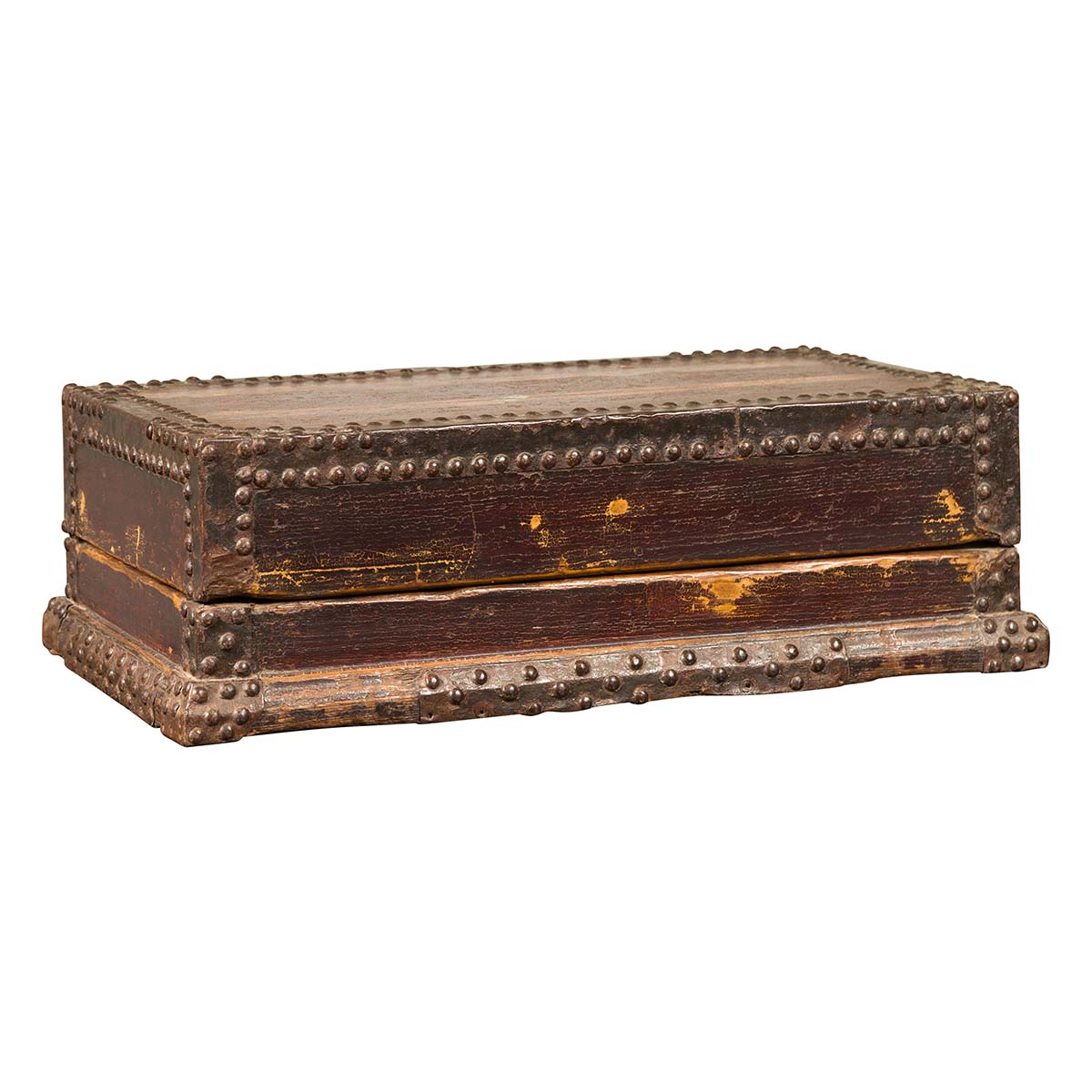 Antique Chinese Wooden Document Box with Brass Stud Design | FEA Home