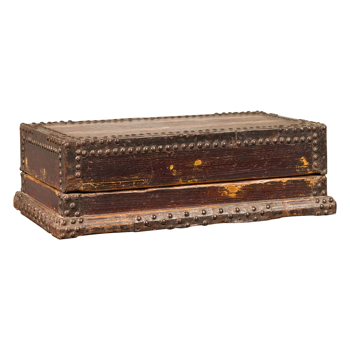 Antique Chinese Wooden Document Box with Distressed Patina and Brass Stud Design-1. Asian & Chinese Furniture, Art, Antiques, Vintage Home Décor for sale at FEA Home