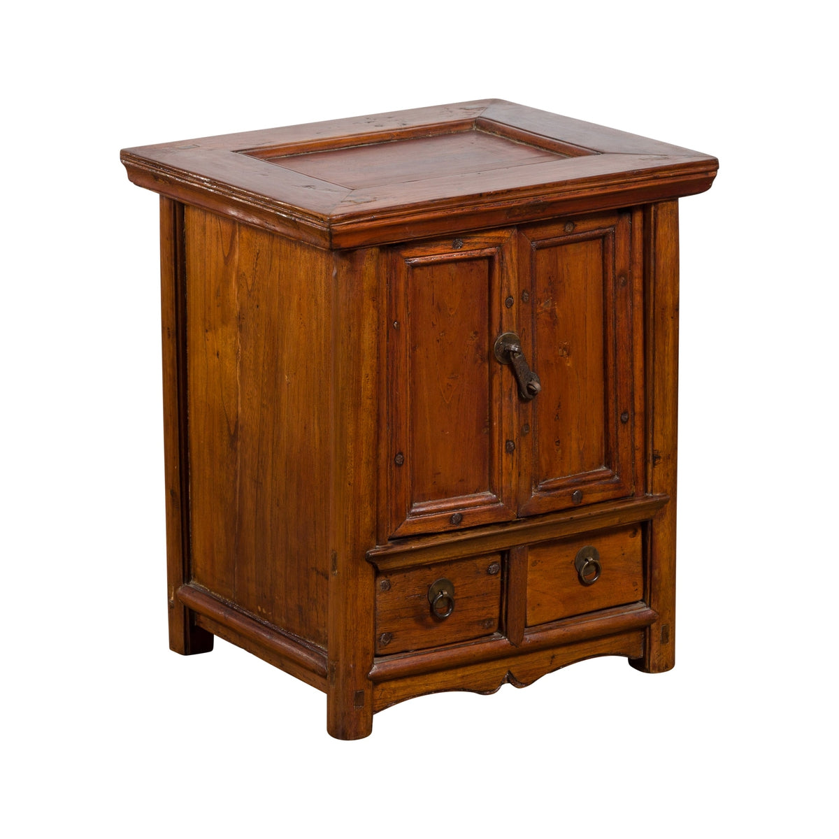 Chinese Early 20th Century Elmwood Bedside Cabinet with Scalloped Apron-1. Asian & Chinese Furniture, Art, Antiques, Vintage Home Décor for sale at FEA Home