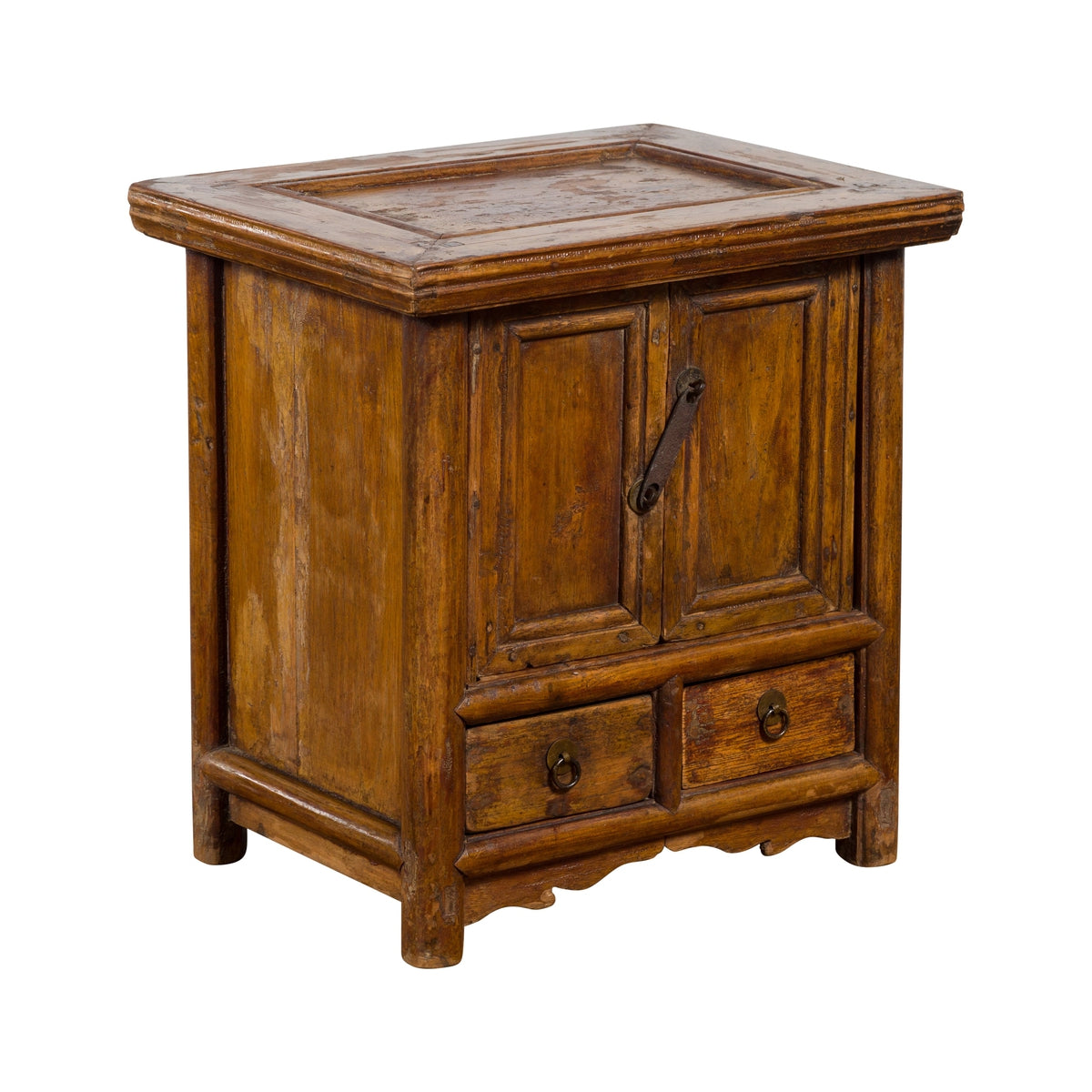 Chinese Early 20th Century Elmwood Bedside Cabinet with Weathered Patina-1. Asian & Chinese Furniture, Art, Antiques, Vintage Home Décor for sale at FEA Home