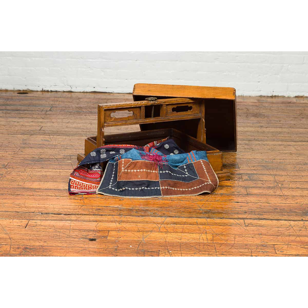 Antique Chinese Wooden Carrying Lunch Box with Pierced Handle-12. Asian &amp; Chinese Furniture, Art, Antiques, Vintage Home Décor for sale at FEA Home