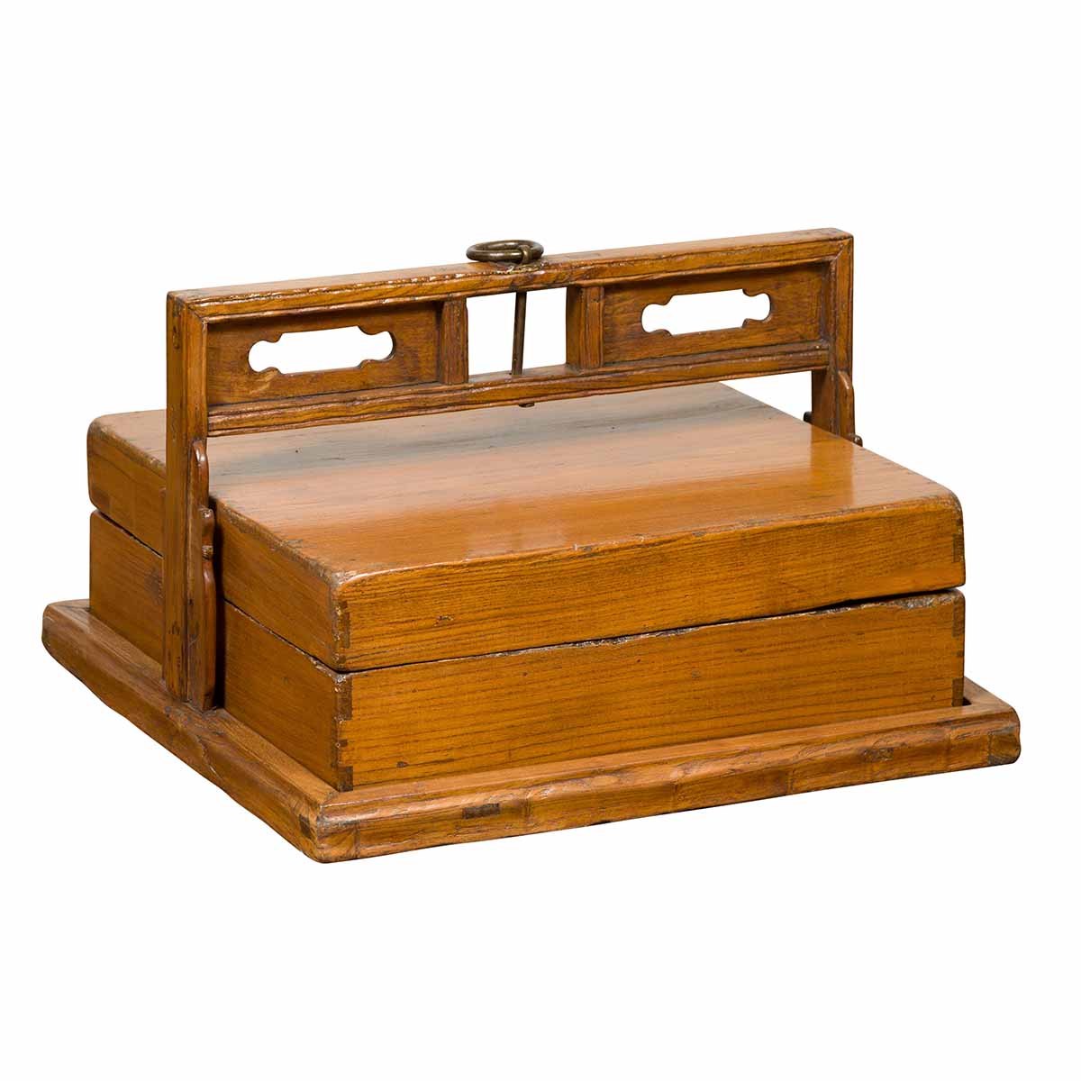 Antique Chinese Wooden Carrying Lunch Box with Pierced Handle-1. Asian &amp; Chinese Furniture, Art, Antiques, Vintage Home Décor for sale at FEA Home