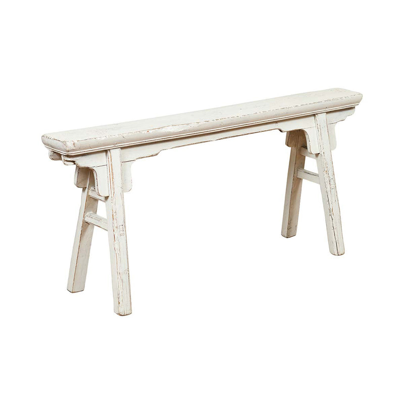 Chinese Contemporary White Painted Wooden Ming Style Bench with A-Form Base-YN6828-1. Asian & Chinese Furniture, Art, Antiques, Vintage Home Décor for sale at FEA Home
