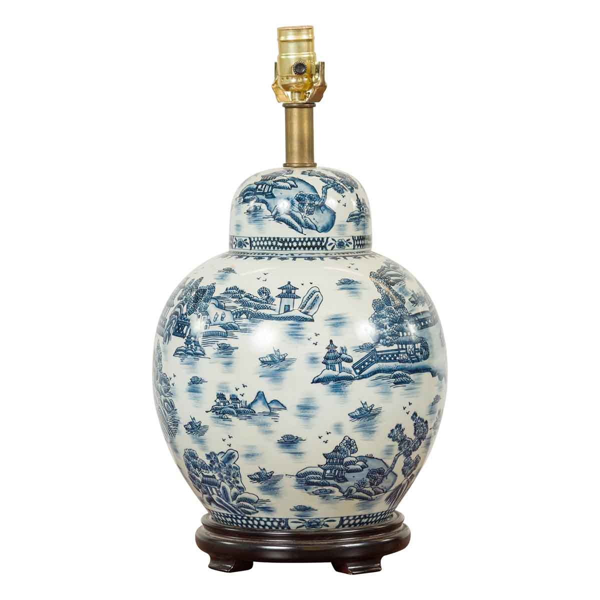 Vintage Chinese Blue and white Porcelain Lamp with Architectures and Landscapes-1. Asian & Chinese Furniture, Art, Antiques, Vintage Home Décor for sale at FEA Home