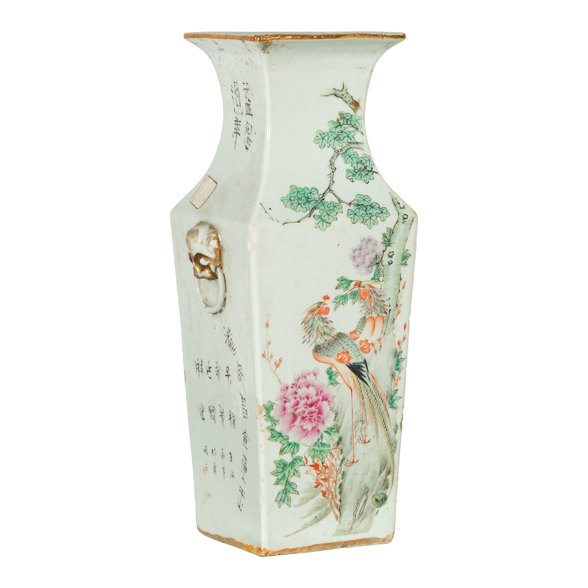 Chinese Qing 19th Century Altar Vase with Hand-Painted Flowers and Birds-1. Asian & Chinese Furniture, Art, Antiques, Vintage Home Décor for sale at FEA Home