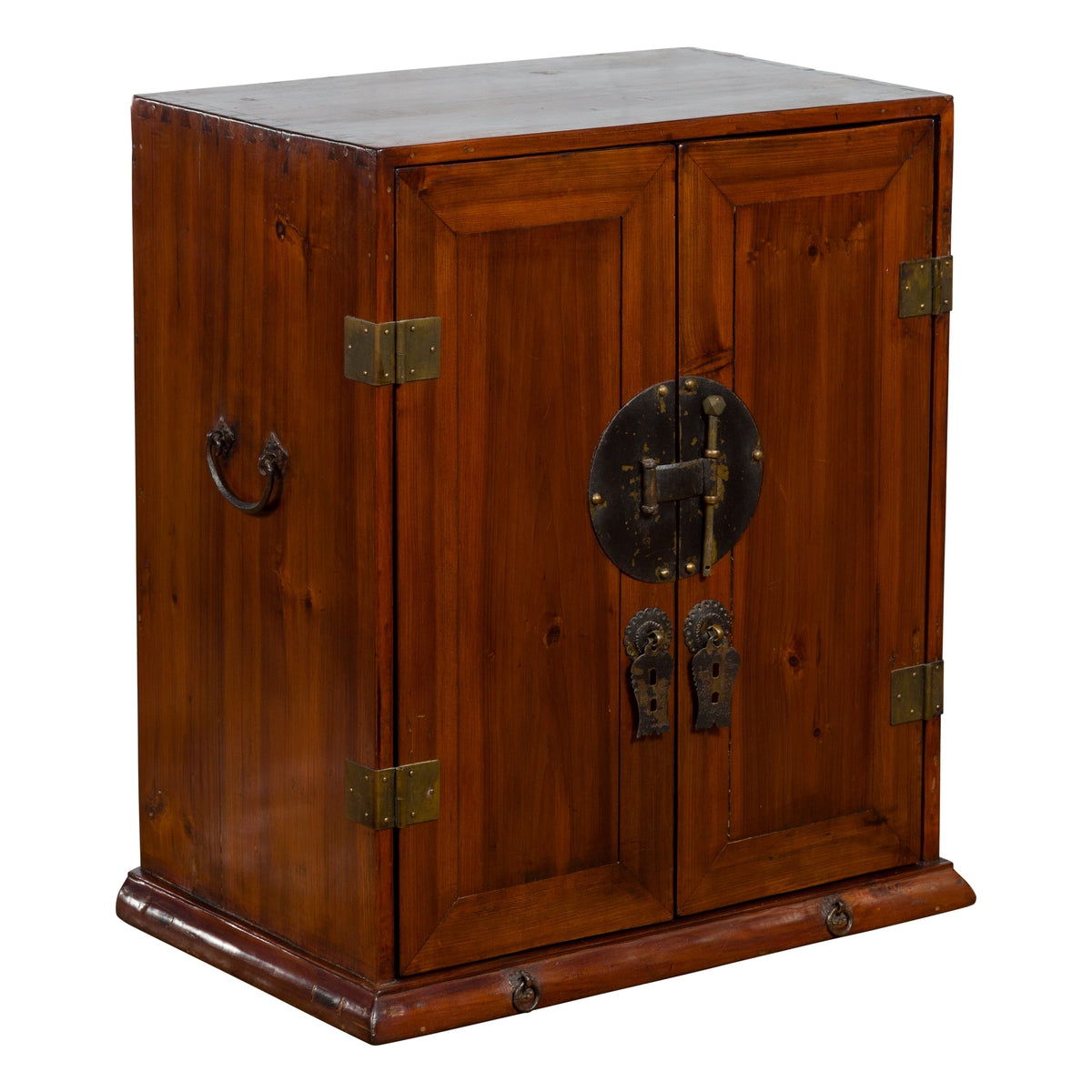 Chinese Qing Dynasty 19th Century Brown Elm Side Cabinet with Bronze Hardware-1. Asian & Chinese Furniture, Art, Antiques, Vintage Home Décor for sale at FEA Home