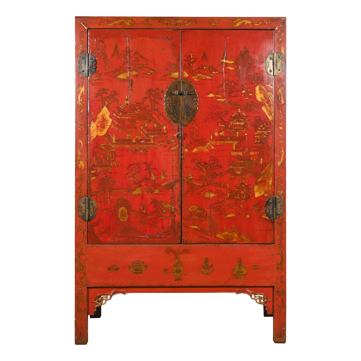 Chinese Qing Dynasty 19th Century Chinoiserie Cabinet with Original Red Lacquer-1. Asian & Chinese Furniture, Art, Antiques, Vintage Home Décor for sale at FEA Home
