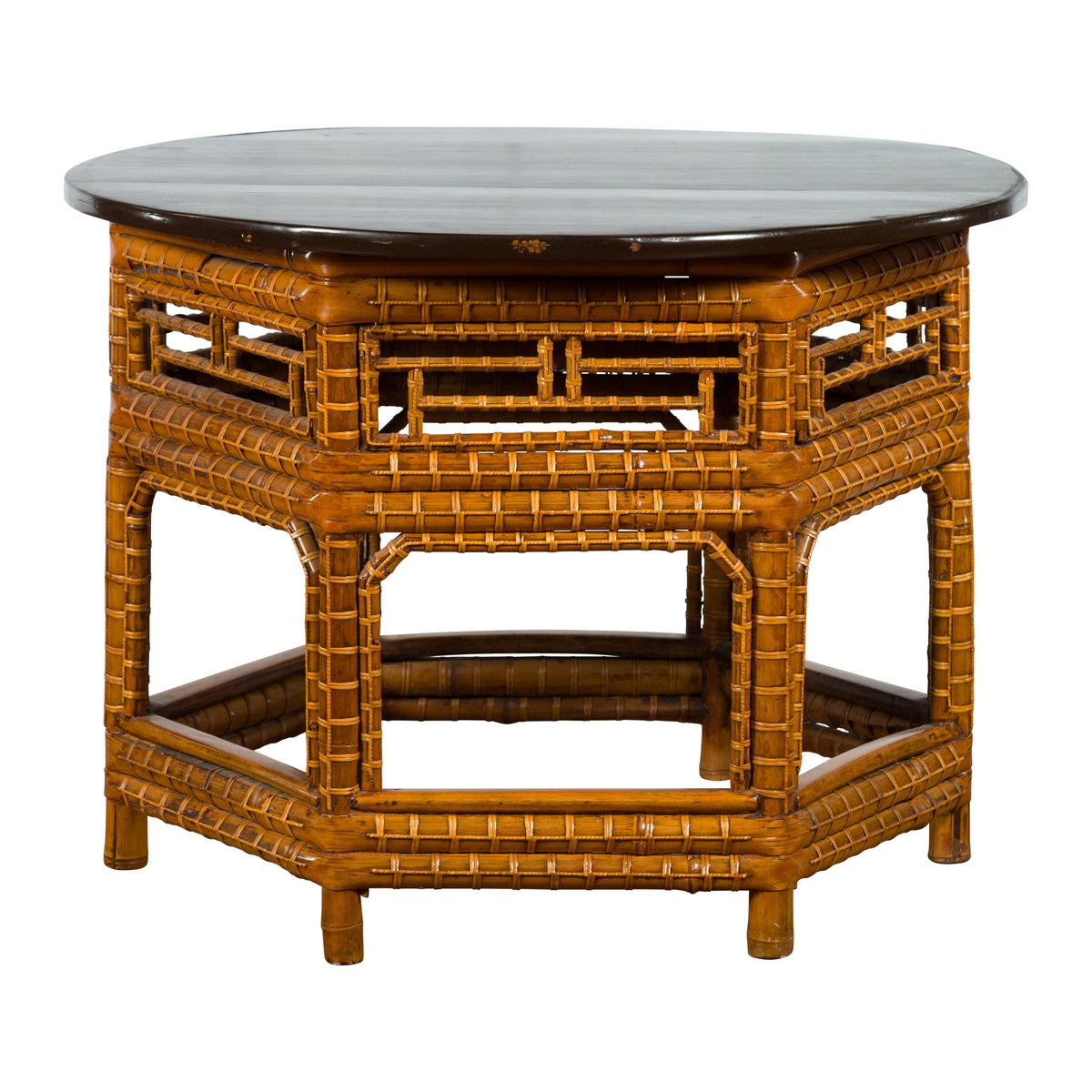 Chinese Qing Dynasty 19th Century Elm and Bamboo Coffee Table with Fretwork-1. Asian & Chinese Furniture, Art, Antiques, Vintage Home Décor for sale at FEA Home