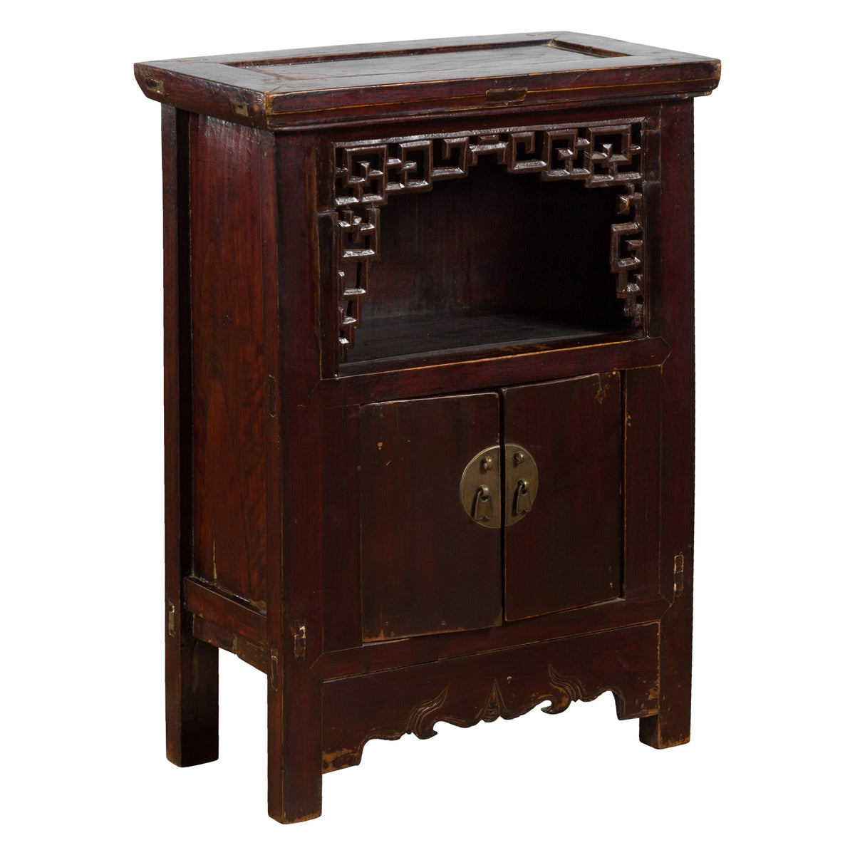 Chinese Qing Dynasty 19th Century Side Cabinet with Fretwork Shelf and Doors-1. Asian & Chinese Furniture, Art, Antiques, Vintage Home Décor for sale at FEA Home