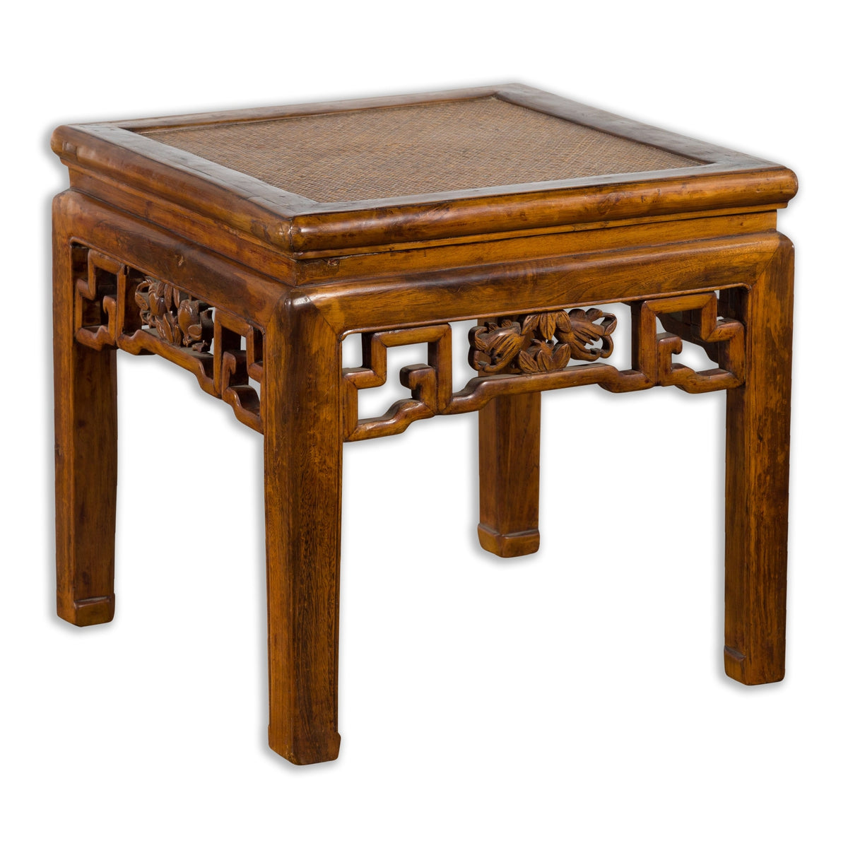 Chinese Qing Dynasty 19th Century Side Table with Rattan Top and Carved Apron-1. Asian & Chinese Furniture, Art, Antiques, Vintage Home Décor for sale at FEA Home