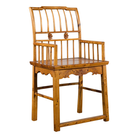 Chinese Qing Dynasty Period 19th Century Elmwood Armchair with Hand-Carved Apron-1. Asian & Chinese Furniture, Art, Antiques, Vintage Home Décor for sale at FEA Home