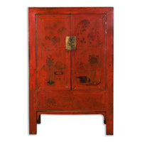 Chinese Qing Dynasty Shanxi Wedding Cabinet with Original Red Lacquer