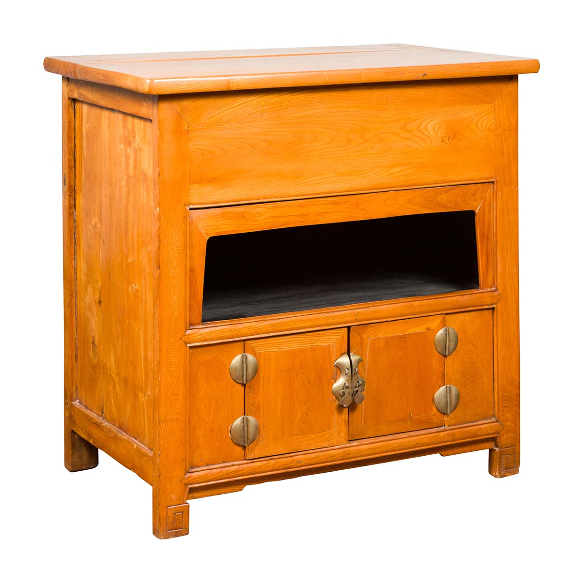 Chinese Vintage Natural Elmwood Console Cabinet with Removable Top and Doors-1. Asian & Chinese Furniture, Art, Antiques, Vintage Home Décor for sale at FEA Home