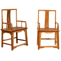 Ming Dynasty Style Wedding Armchairs with Curving Arms and Woven Rattan Seats