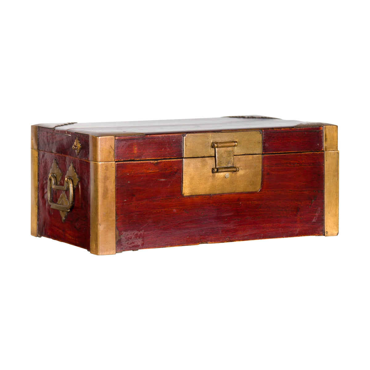 Chinese Vintage Red Lacquer Document Box with Cutout Brass Details-1. Asian & Chinese Furniture, Art, Antiques, Vintage Home Décor for sale at FEA Home
