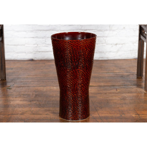 Contemporary Artisan Vase with Textured Burgundy Finish - Prem Collection