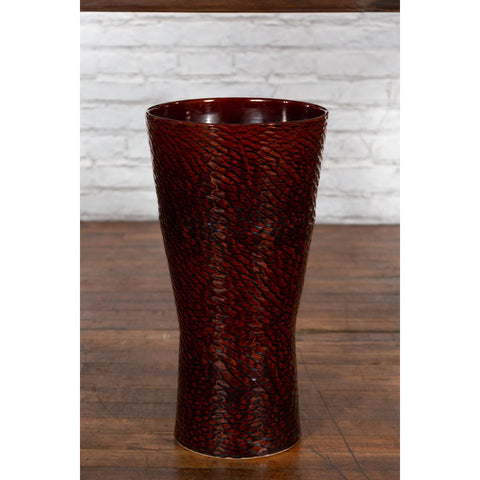 Contemporary Artisan Vase with Textured Burgundy Finish - Prem Collection