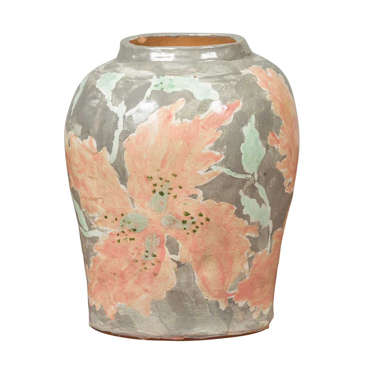 Contemporary American Collection Ceramic Vase with Large Orange Flowers-1. Asian &amp; Chinese Furniture, Art, Antiques, Vintage Home Décor for sale at FEA Home