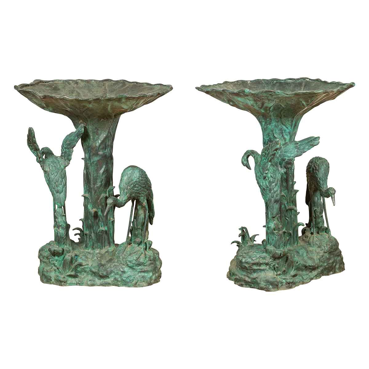 Contemporary Cast Bronze Planter with Cranes and Verdigris Patina-1. Asian & Chinese Furniture, Art, Antiques, Vintage Home Décor for sale at FEA Home