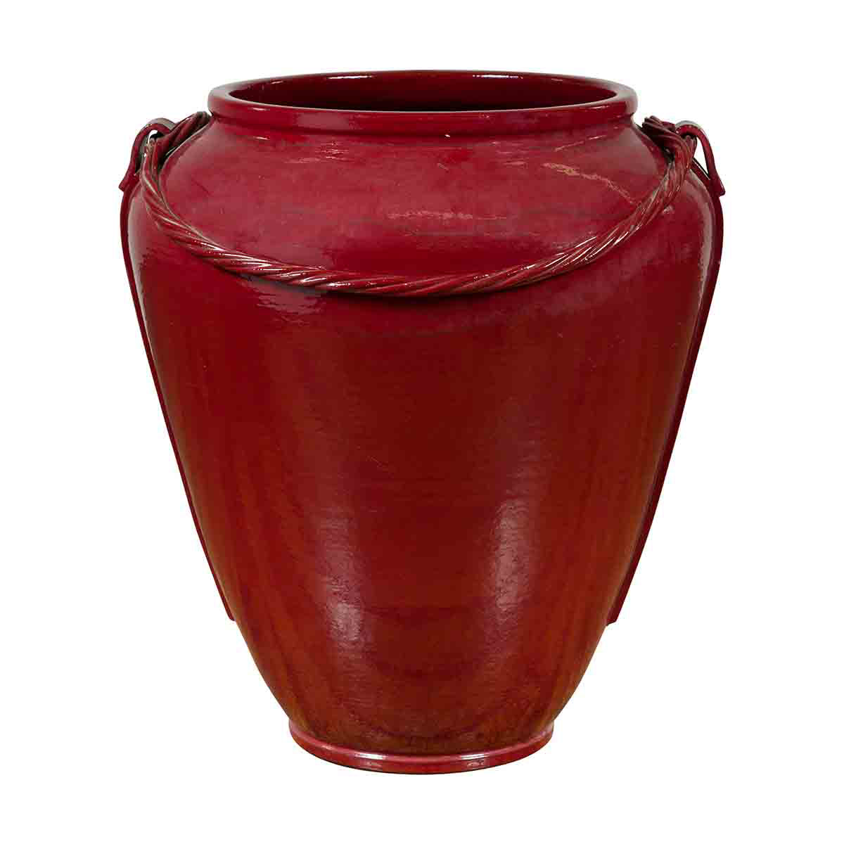 Contemporary Thai Oversized Oxblood Water Jar from Chiang Mai with Rope Design-1. Asian & Chinese Furniture, Art, Antiques, Vintage Home Décor for sale at FEA Home