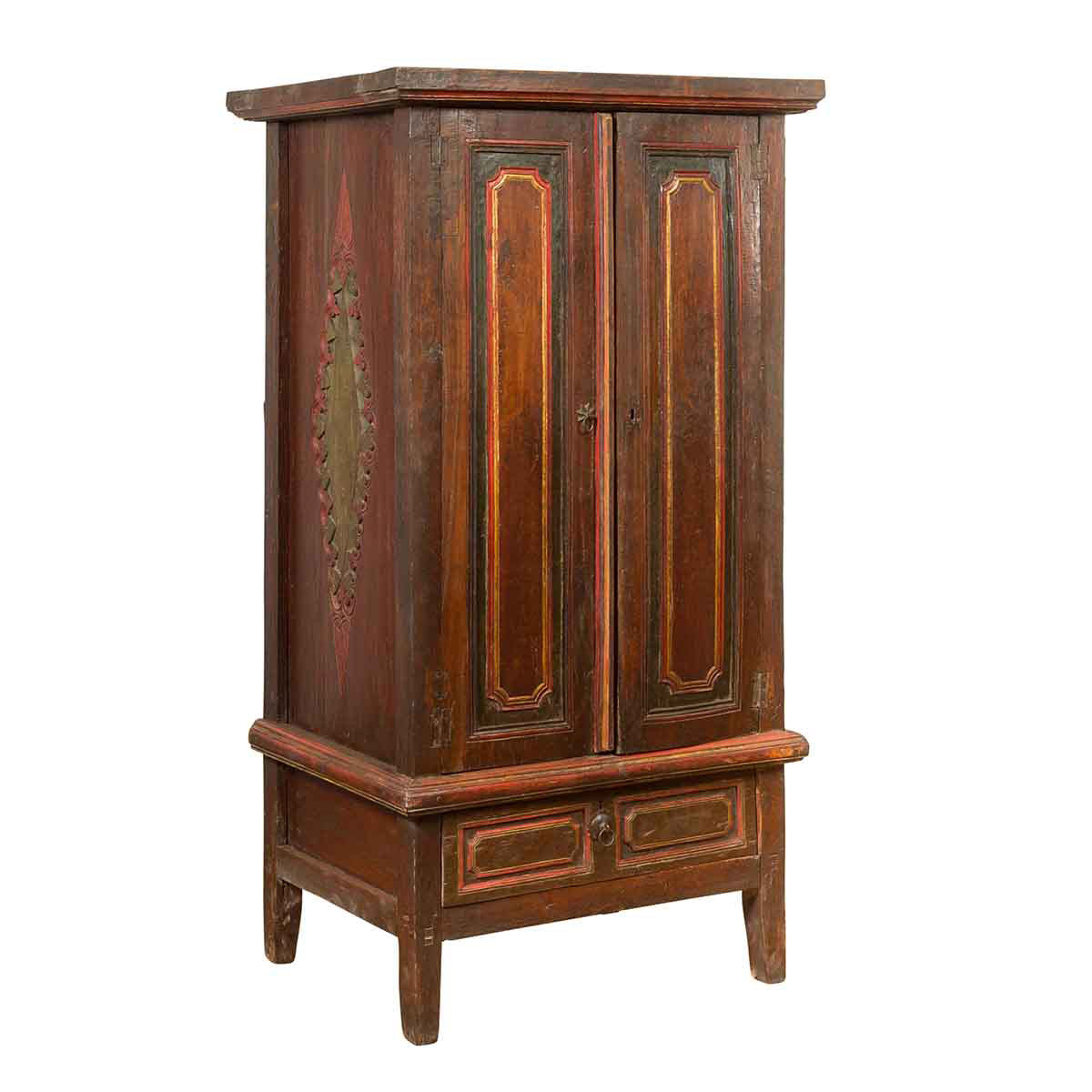Dutch Colonial 19th Century Cabinet with Polychrome Finish and Carved Sides-1. Asian & Chinese Furniture, Art, Antiques, Vintage Home Décor for sale at FEA Home