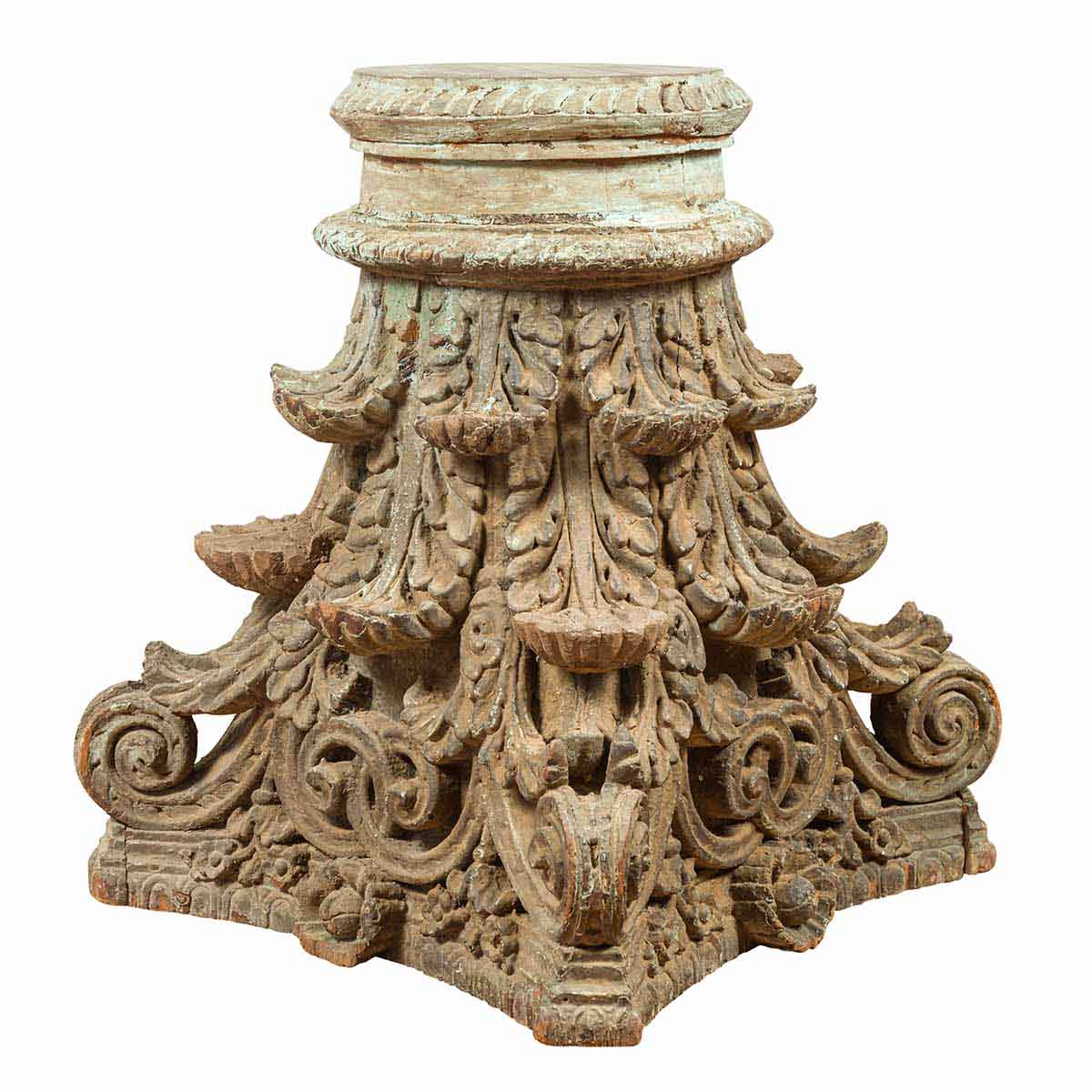 Indian Antique Corinthian Temple Capital Carving with Distressed Patina-1. Asian & Chinese Furniture, Art, Antiques, Vintage Home Décor for sale at FEA Home