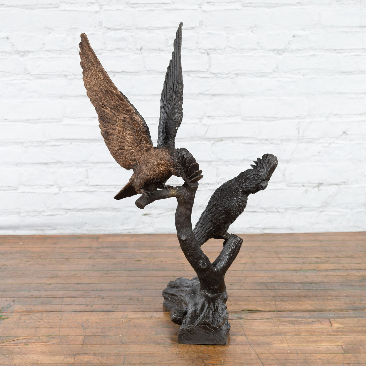 Bronze Parrots in a Tree Lost Wax Cast Sculpture with Dark and Bronze Patina-2. Asian & Chinese Furniture, Art, Antiques, Vintage Home Décor for sale at FEA Home