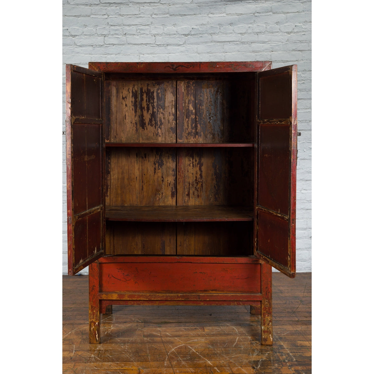 Chinese Qing Dynasty Red Lacquer Cabinet with Hand-Painted Chinoiserie Décor-2. Asian & Chinese Furniture, Art, Antiques, Vintage Home Décor for sale at FEA Home