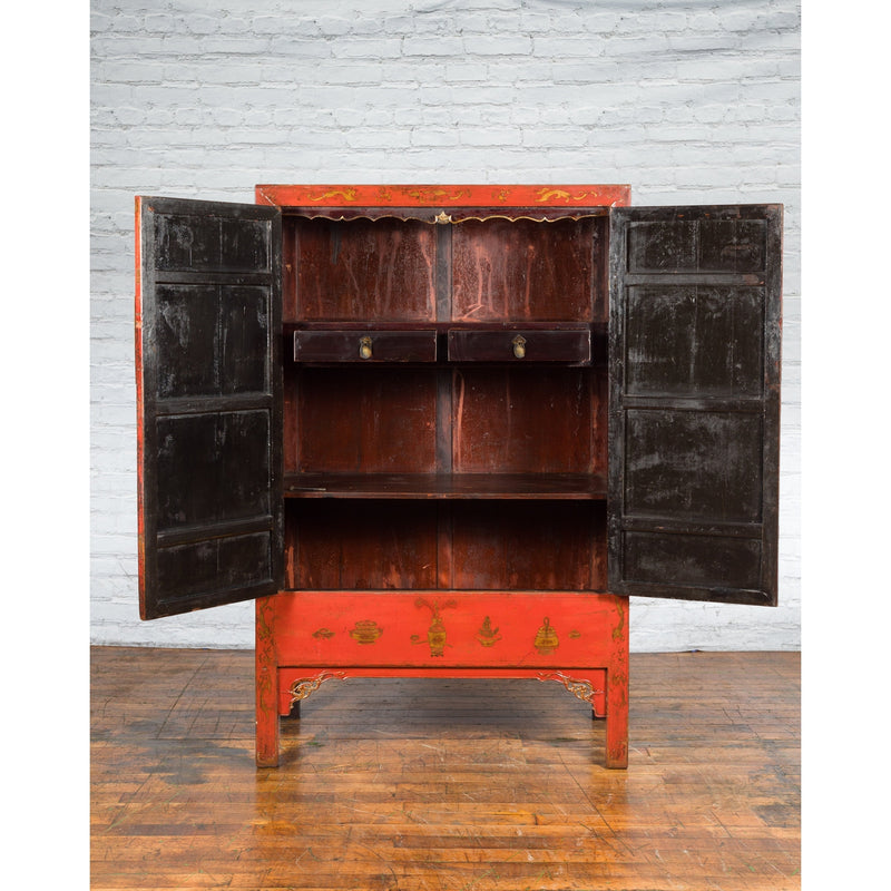 Chinese Qing Dynasty 19th Century Chinoiserie Cabinet with Original Red Lacquer - Antique and Vintage Asian Furniture for Sale at FEA Home