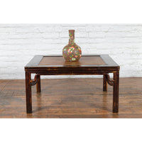 Chinese Ming Dynasty Style Wooden Coffee Table with Hand-Woven Rattan Top