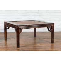 Chinese Ming Dynasty Style Wooden Coffee Table with Hand-Woven Rattan Top