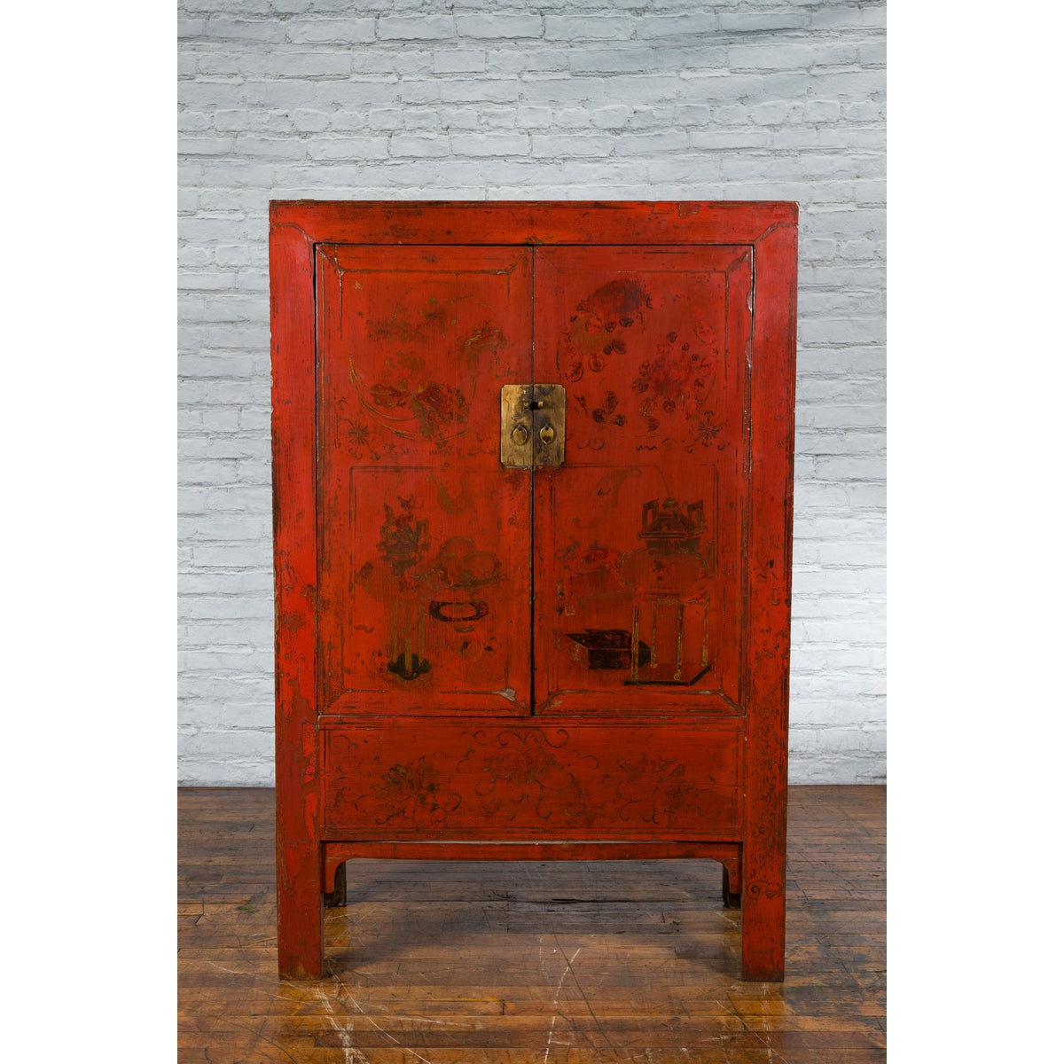 Chinese Qing Dynasty Shanxi Wedding Cabinet with Original Red Lacquer-9. Asian &amp; Chinese Furniture, Art, Antiques, Vintage Home Décor for sale at FEA Home