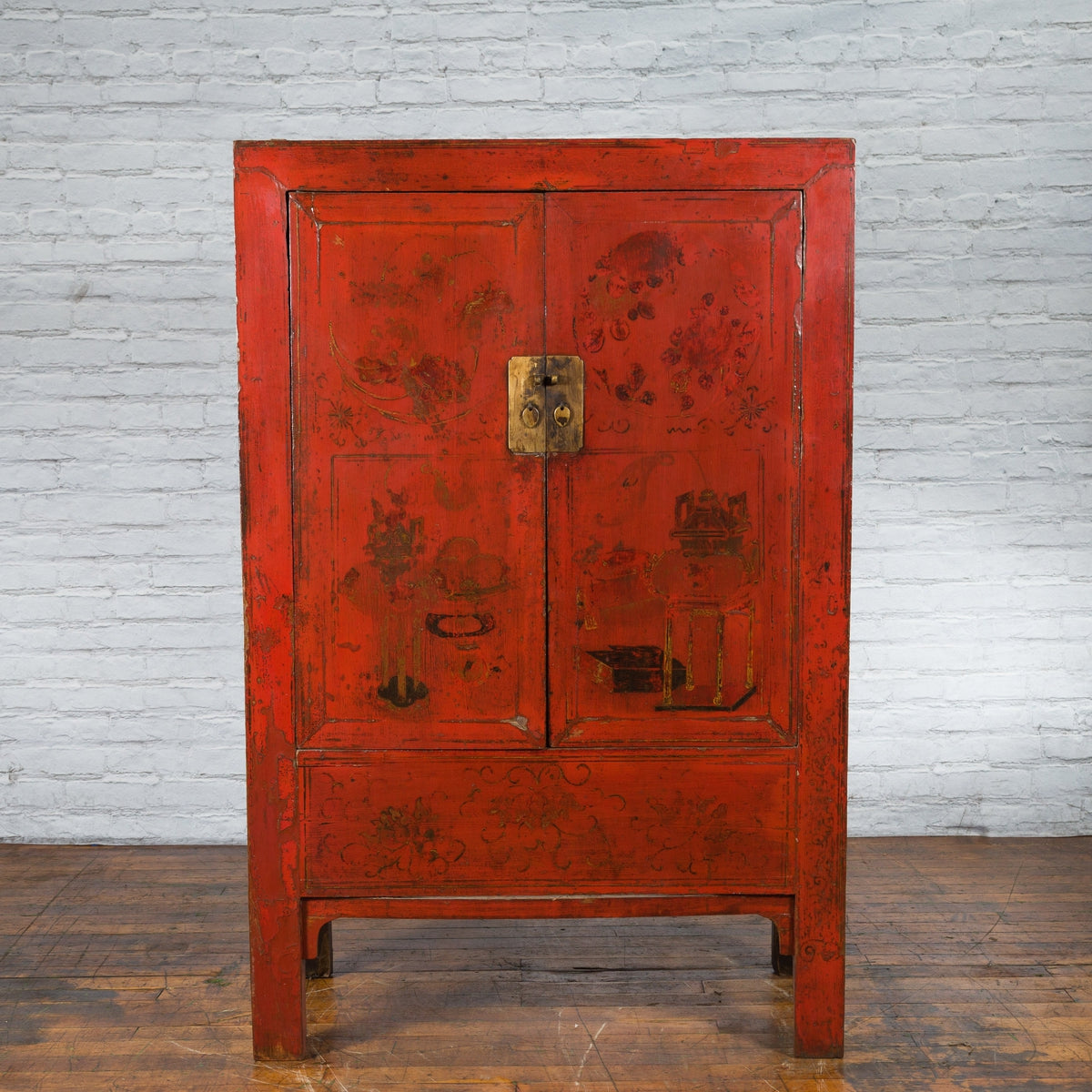 Chinese Qing Dynasty Shanxi Wedding Cabinet with Original Red Lacquer-10. Asian &amp; Chinese Furniture, Art, Antiques, Vintage Home Décor for sale at FEA Home