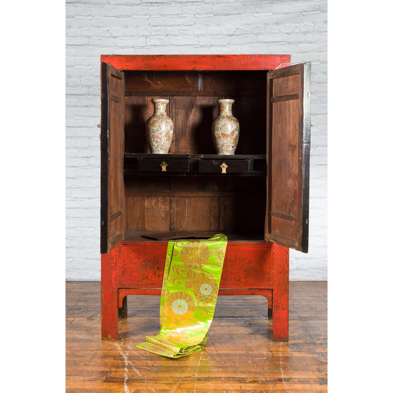 Chinese Qing Dynasty Shanxi Wedding Cabinet with Original Red Lacquer - Antique and Vintage Asian Furniture for Sale at FEA Home