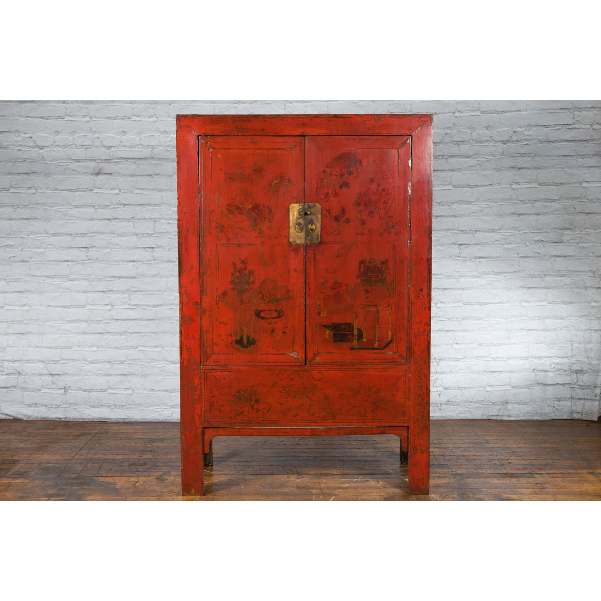 Chinese Qing Dynasty Shanxi Wedding Cabinet with Original Red Lacquer-2. Asian & Chinese Furniture, Art, Antiques, Vintage Home Décor for sale at FEA Home