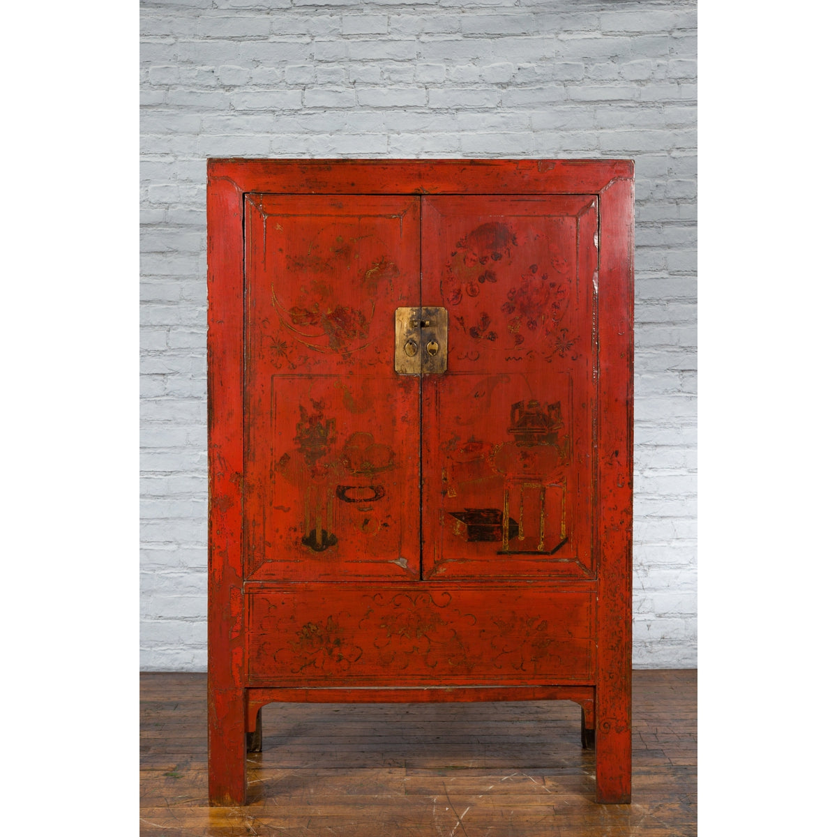 Chinese Qing Dynasty Shanxi Wedding Cabinet with Original Red Lacquer-4. Asian &amp; Chinese Furniture, Art, Antiques, Vintage Home Décor for sale at FEA Home