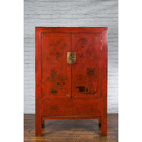 Chinese Qing Dynasty Shanxi Wedding Cabinet with Original Red Lacquer