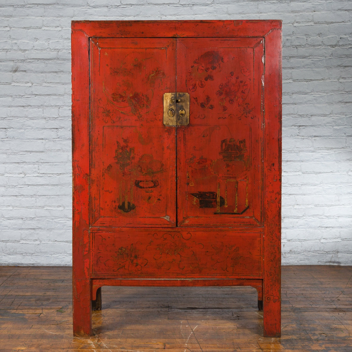 Chinese Qing Dynasty Shanxi Wedding Cabinet with Original Red Lacquer-5. Asian &amp; Chinese Furniture, Art, Antiques, Vintage Home Décor for sale at FEA Home