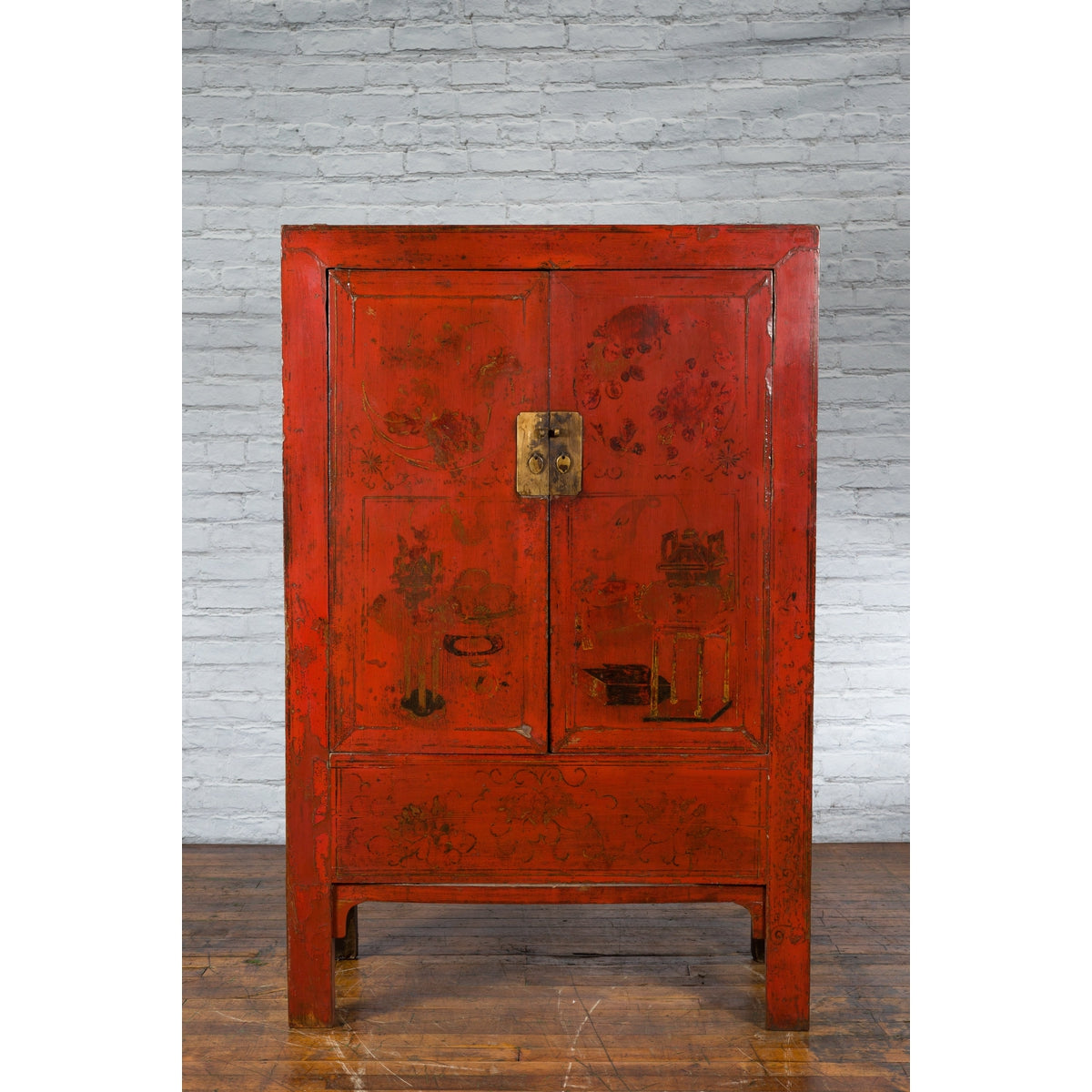 Chinese Qing Dynasty Shanxi Wedding Cabinet with Original Red Lacquer-6. Asian &amp; Chinese Furniture, Art, Antiques, Vintage Home Décor for sale at FEA Home