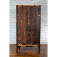 Chinese 19th Century Qing Dynasty Cabinet with Brown Finish and Carved Apron