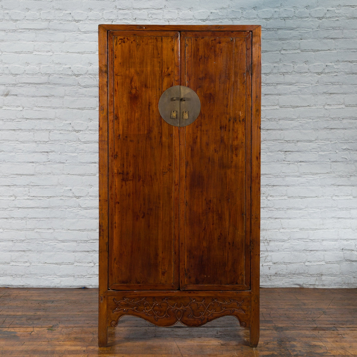 Chinese 19th Century Qing Dynasty Cabinet with Brown Finish and Carved Apron-2. Asian & Chinese Furniture, Art, Antiques, Vintage Home Décor for sale at FEA Home
