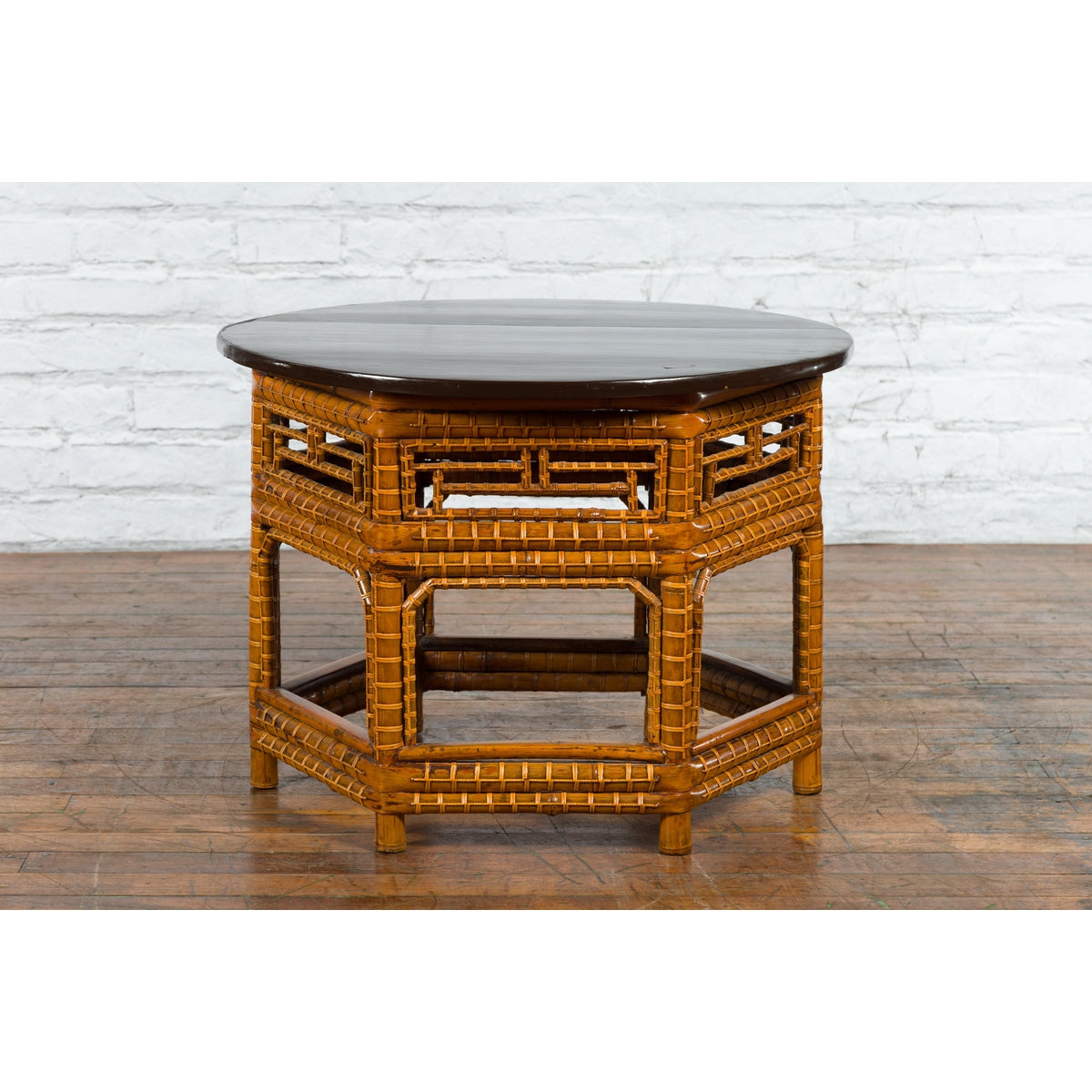 Chinese Qing Dynasty 19th Century Elm and Bamboo Coffee Table with Fretwork-2. Asian & Chinese Furniture, Art, Antiques, Vintage Home Décor for sale at FEA Home