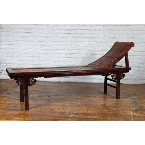 Chinese Qing Dynasty Elm and Bamboo Lounge Chair with Cloud Carved Spandrels-YN1440-4. Asian & Chinese Furniture, Art, Antiques, Vintage Home Décor for sale at FEA Home