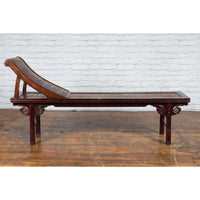 Chinese Qing Dynasty Elm and Bamboo Lounge Chair with Cloud Carved Spandrels