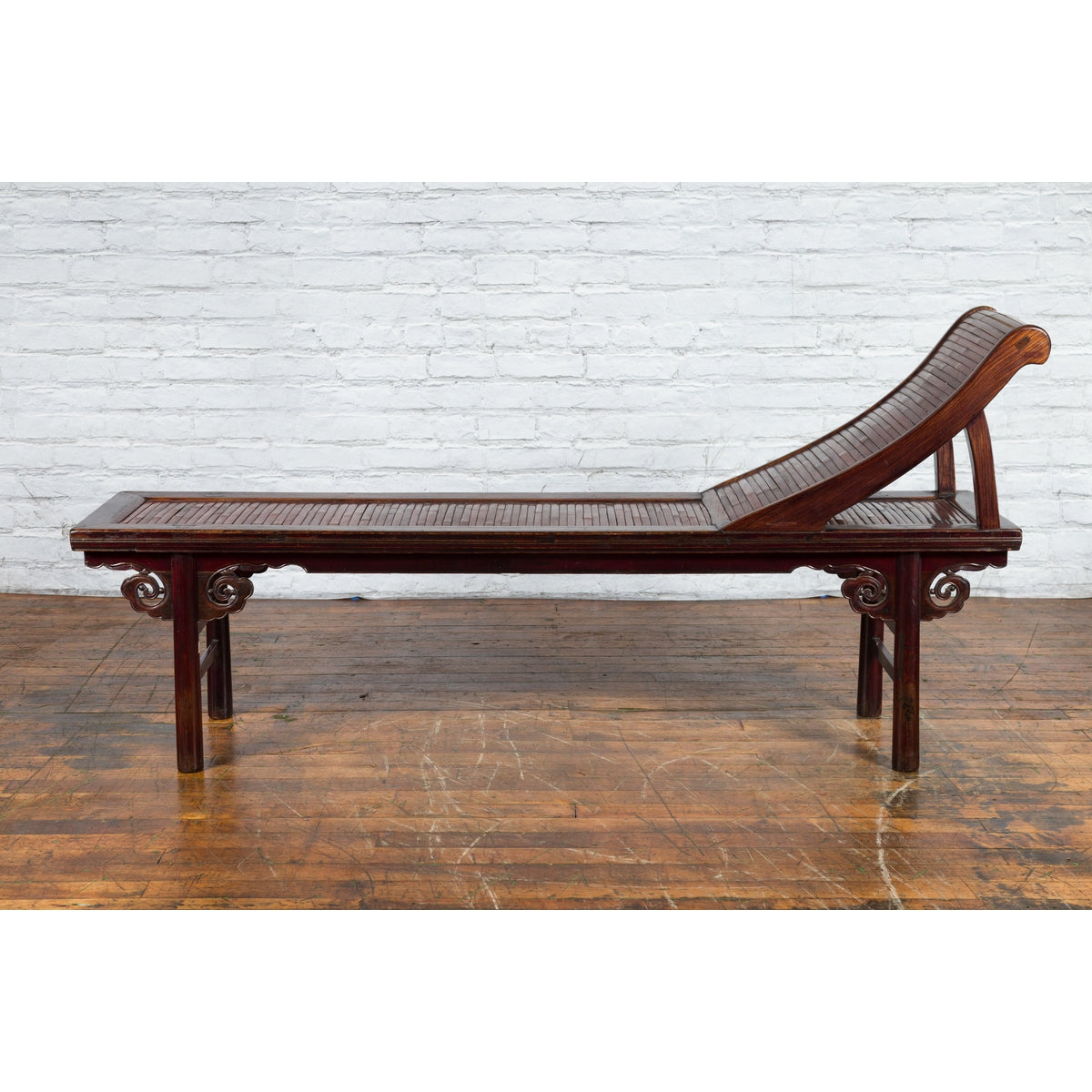 Chinese Qing Dynasty Elm and Bamboo Lounge Chair with Cloud Carved Spandrels-2. Asian & Chinese Furniture, Art, Antiques, Vintage Home Décor for sale at FEA Home
