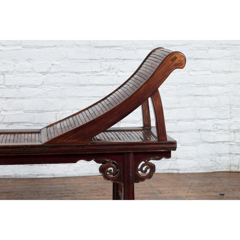 Chinese Qing Dynasty Elm and Bamboo Lounge Chair with Cloud Carved Spandrels-YN1440-3. Asian & Chinese Furniture, Art, Antiques, Vintage Home Décor for sale at FEA Home