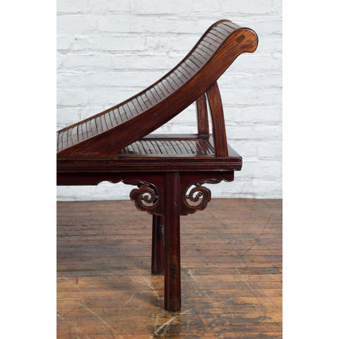 Chinese Qing Dynasty Elm and Bamboo Lounge Chair with Cloud Carved Spandrels-YN1440-5. Asian & Chinese Furniture, Art, Antiques, Vintage Home Décor for sale at FEA Home